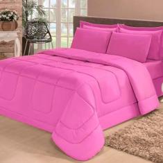 Kit Edredom Confort Casa Dona Dupla Face Casal Queen 6 Pçs Com Lençol 