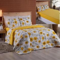 Coordenado Edredom Lençol Solteiro Malha Penteado Amarelo - Casa Show 