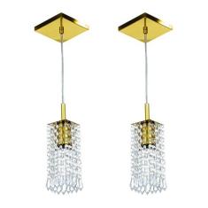 Kit 2 Lustre Pendente Clearcrillic Cristal Acrílico Dourado - MARRYLUZ