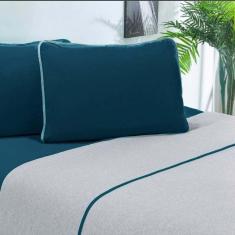Jogo De Cama Malha Lençol 100% Algodão Urbano 4 Peças King Azul Petroleo-mescla