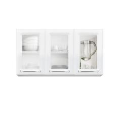 Armário de Cozinha Aéreo Luce Preto 3 Portas 3 Vidros Itatiaia, Branco