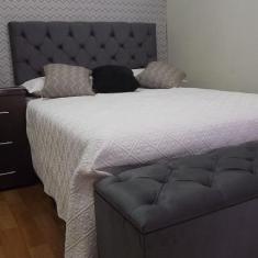 Kit Cabeceira e Recamier Luna Capitonê Baú Casal Suede Cinza RBL