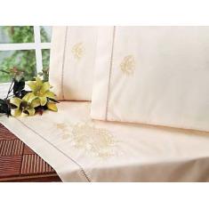 Jogo Lençol Casal Bordado 4 Pçs 100% Algodão 200 Fios Percal - INGRID 