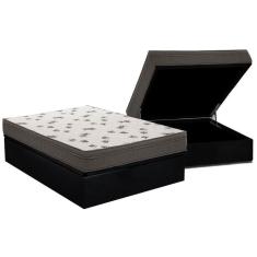 Cama Box Baú Casal: Colchão Espuma Ortobom D45 Light + Base Crc Suede Black(138X188)