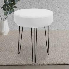 Banqueta Puff Jullia Luxo 55cm Industrial Ferro Preto Sintético Branco - Ahz Móveis