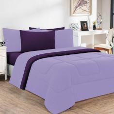 Kit Edredom Malha 100% Algodão Gran Moratta 3 Peças Queen - Lilás-roxo
