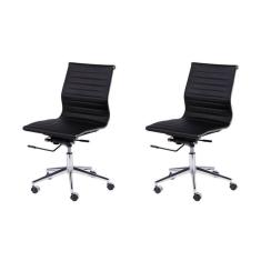 Kit 2 Cadeiras para Escritorio Diretor Esteirinha com Relax Sintético 3301 Preto