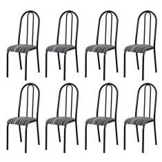 Kit 8 Cadeiras 056 América Cromo/preto Listrado - Artefamol