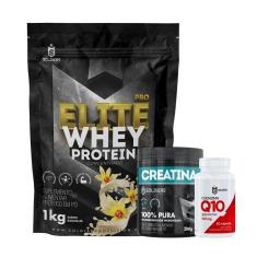 Kit: Whey Protein Elite-Pro 1kg + Creatina Monohidratada Pote 300g + Coenzima Q10 100mg-Unissex