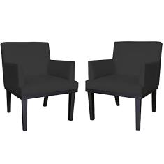 Kit 02 Poltronas Decorativa Vitória Sala e Recepção Com Base de Madeira Suede Preto - DS Estofados