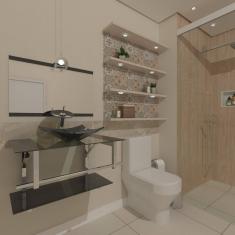 Gabinete de Vidro 80cm Inox com Cuba Quadrada Grafite