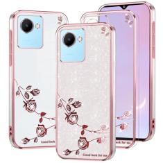 Kainevy Capa de telefone para Realme C30 capa transparente com glitter flor para mulheres meninas linda capa para celular Realme C30s capa protetora de silicone à prova de choque fina brilhante luxo