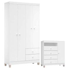 Cômoda E Guarda Roupa 4 Portas Ternura Baby Branco Flex - Incorplac