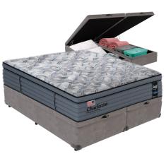 Cama Box Baú Cinza e Colchão King Charlotte Molas Ensacadas Sealy