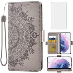Asuwish Capa carteira compatível com Samsung Galaxy S21 Glaxay S 21 5G 6,2 polegadas, protetor de tela de vidro temperado, suporte para cartão, alça de pulso, suporte para celular para Gaxaly 21S G5