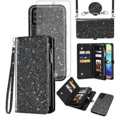 Asuwish Capa de celular para Samsung Galaxy A71 5G carteira com zíper destacável com protetor de tela de vidro temperado cordão alça de pulso flip compartimento para cartão de crédito A 71 G5 71A S71