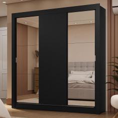 Guarda-roupa Casal 3 Portas Correr 2 Gavetas Preto Sublime