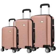 Kit 3 Malas De Viagem Bordo, Média e Grande Em Abs C/ Rodinhas 360º - 