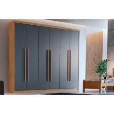 Guarda Roupa Solteiro 6 Portas e 2 Gavetas Hawaii Naturale/Grafite - R