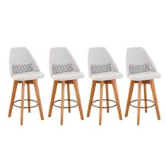 Kit 04 Banquetas Alta Maya Giratória Com Encosto Linho Bege Claro e Al