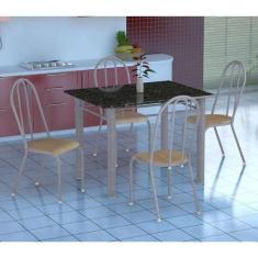 Conjunto de Mesa Genova com 4 Cadeiras Alicante Branco Prata e Nature 