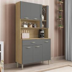 Armário de Cozinha Compacta 6 Portas 1 Gaveta Golden - Freijó/Gris