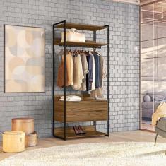 Guarda-Roupa Closet Industrial Mital com Cabideiro 2 GV Conhaque e Preto