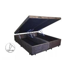 Cama Box Baú King Bipartido Blindado Suede Marrom Com Pistão A Gás - I