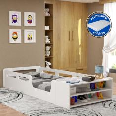 Cama Infantil Montessoriana Solteiro Com Colchão E Nicho Branco