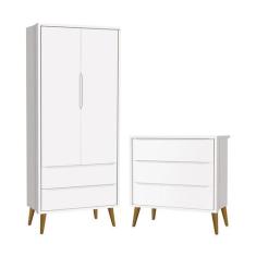 Jogo de Quarto Infantil Theo Retrô Guarda Roupa 2 Portas e Cômoda Bran