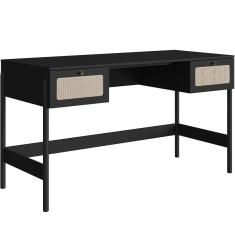 Mesa Escrivaninha Home Office 2 Gavetas Pés Madeira Moss A03 Nero Preto