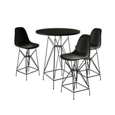 Jogo Mesa Bistrô Eames Preta 60Cm 3 Banquetas Preta Base Ferro Preto -