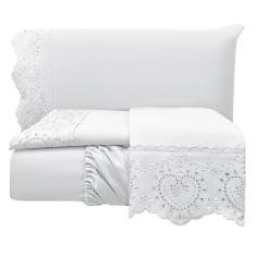 Jogo Lençol Queen Passione Bordado Inglês 4pç 100% Poliéster - Branco