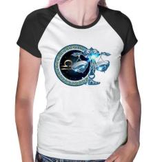 Baby Look Raglan Signo Libra Astrologia - Foca na Moda, Branco, Preto,