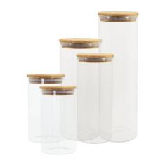 Potes De Vidro P/ Mantimentos C/ Tampa Bambu Oikos - 5 Pçs, U, UNICA