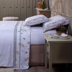 Jogo De Cama Maya Branco/Caqui Queen 04 Peças 180 Fios