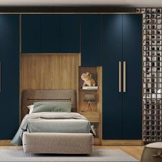 Guarda-roupa 2 Portas 2 Gavetas Kappesberg Adapt Nogueira/azul Profundo 80cm