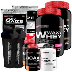 KIT 2x Whey Protein Waxy Whey 900g +2x BCAA 100g +2x Creatina 100g +2x Waxy Maize 800g +2x Coq-BB-Unissex