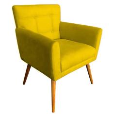 Poltrona Decorativa Onix Pés Madeira Suede Amarelo