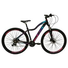 Bicicleta Aro 29 Ksw Mwza Feminina Shimano 24v K7 Freio a Disco Hidráulico Garfo Com Trava - Preto/Pink/Azul