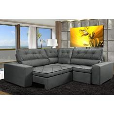 Sofa de Canto Retrátil e Reclinável com Molas Cama Inbox Austin 2,20m x 2,20m Suede Velusoft Cinza