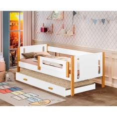 Cama De Solteiro Mirela Com Cama Auxiliar Branco/mel Com Grade De Proteção Branco
