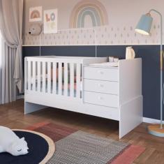 Berço Cama Multifuncional com Colchão Solteiro 78cm x 188cm 1 Colchão para Berço 70cm x 130cm Branco