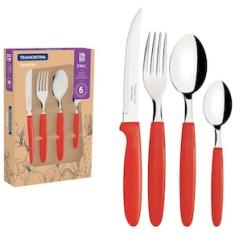 Faqueiro 24 Peças Tramontina Ipanema em Aço Inox - Vermelho