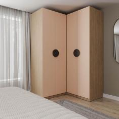 Guarda-roupa Modulado Joy 2 Peças Canto, Nicho com 2 Gavetas Cabecasa Madeiramadeira Salmão