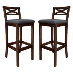 Kit 2 Banquetas Media Estofada para Bancada Madri Madeira Capuccino Suede Cinza CCS
