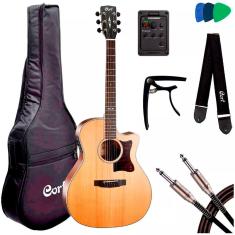 Violão Elétrico Aço 6 Cordas Cort GA5F-BW + Kit Acessórios