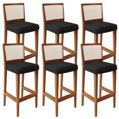 Kit 06 Banquetas Alta Branco Linho Chumbo