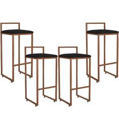 Kit 04 Banquetas Alta Cozinha Hanna L02 Bronze Corano Preto
