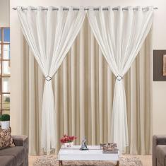 Cortina 3 Mts Sala Quarto Voal Com Microfibra Para Trilho Suisso Bege